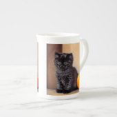  Halloween Zwarte Kitten Illustratie Porselein Kop (Voorkant rechts)