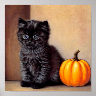  Halloween Zwarte Kitten Illustratie Poster