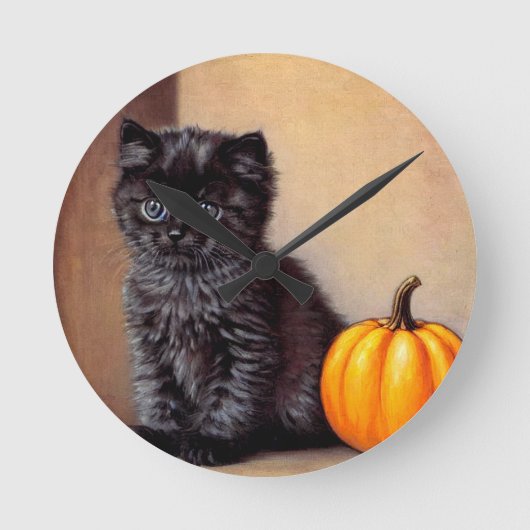 Halloween Zwarte Kitten Illustratie Ronde Klok (Voorkant)