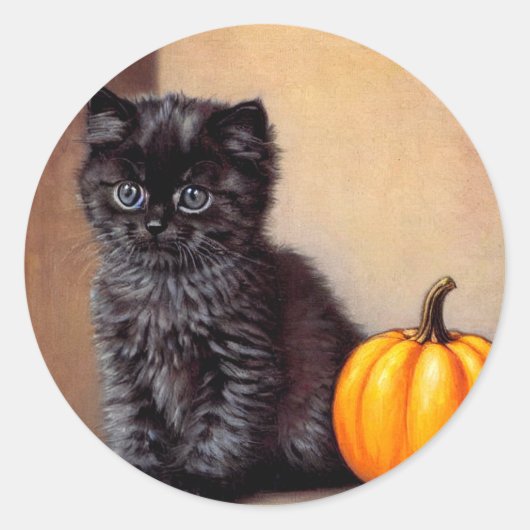  Halloween Zwarte Kitten Illustratie Ronde Sticker (Voorkant)