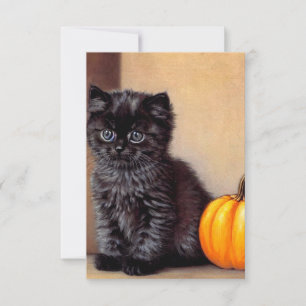 Halloween Zwarte Kitten Illustratie RSVP Kaartje