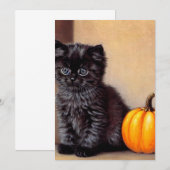  Halloween Zwarte Kitten Illustratie Save The Date (Voorkant / Achterkant)