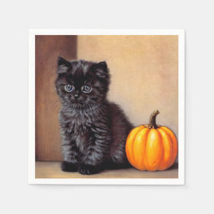  Halloween Zwarte Kitten Illustratie Servet