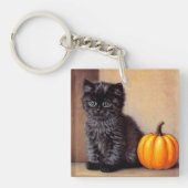  Halloween Zwarte Kitten Illustratie Sleutelhanger (voorkant)