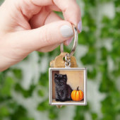Halloween Zwarte Kitten Illustratie Sleutelhanger (Hand)