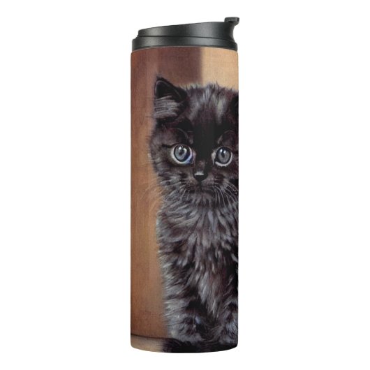  Halloween Zwarte Kitten Illustratie Thermosbeker (Gedraaid links)