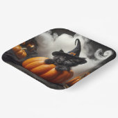 Halloween zwarte kitten in pompoen papieren bordje (Gebogen)