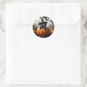 Halloween zwarte kitten in pompoen ronde sticker (Tas)