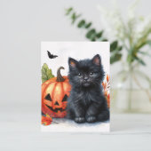 Halloween zwarte kitten met Jack-o-lantern Briefkaart (Staand voorkant)