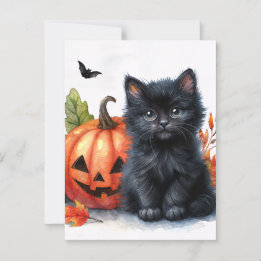 Halloween zwarte kitten met Jack-o-lantern Briefkaart