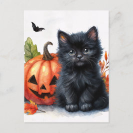 Halloween zwarte kitten met Jack-o-lantern Briefkaart