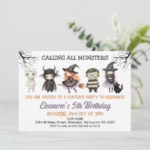 Halloween zwarte kostuum partij monsters verjaarda kaart