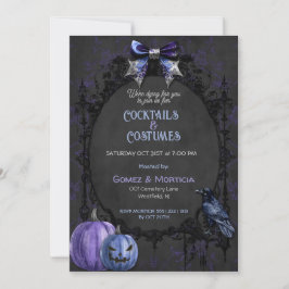 Halloween Zwarte Paarse Raven Skeletten Griezelen Kaart