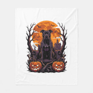 Halloween Zwarte Pitbull Troon Pompoenen Volle Maa Fleece Deken