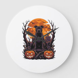Halloween Zwarte Pitbull Troon Pompoenen Volle Maa Grote Klok