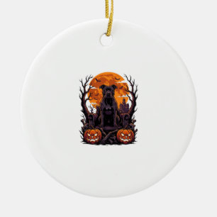 Halloween Zwarte Pitbull Troon Pompoenen Volle Maa Keramisch Ornament