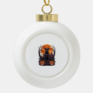 Halloween Zwarte Pitbull Troon Pompoenen Volle Maa Keramische Bal Ornament