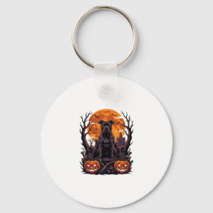 Halloween Zwarte Pitbull Troon Pompoenen Volle Maa Sleutelhanger