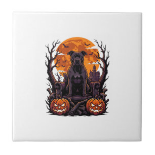 Halloween Zwarte Pitbull Troon Pompoenen Volle Maa Tegeltje