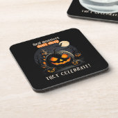 Halloween zwarte pompoen bier onderzetter (Linkerzijde)