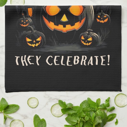 Halloween zwarte pompoen theedoek (Gevouwen)