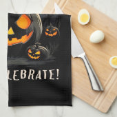 Halloween zwarte pompoen theedoek (Quarter Fold)