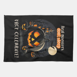Halloween zwarte pompoen theedoek