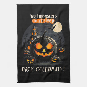 Halloween zwarte pompoen theedoek