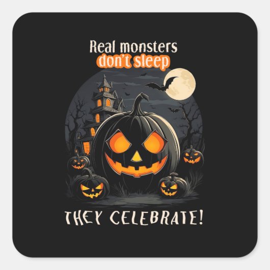 Halloween zwarte pompoen vierkante sticker (Voorkant)
