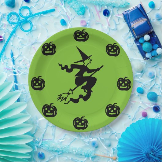Halloween - Zwarte pompoenen & heks Papieren Bordje (Feest)