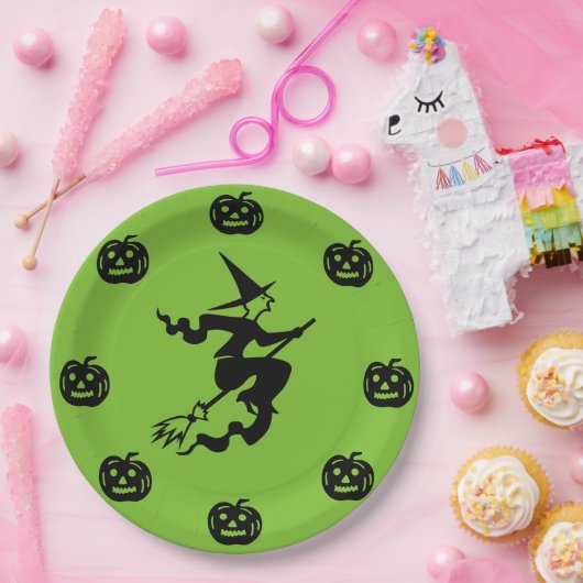 Halloween - Zwarte pompoenen & heks Papieren Bordje (Feest)