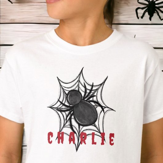 Halloween Zwarte Spin Spinnenweb Naam T-shirt