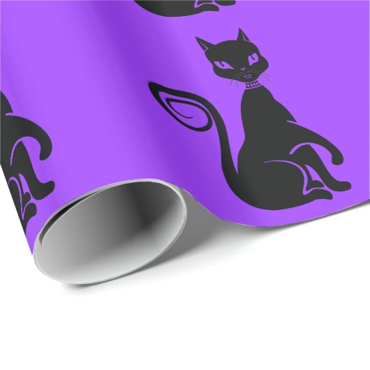 Halloween zwarte spookachtige kat cadeaupapier (Rol Hoek)