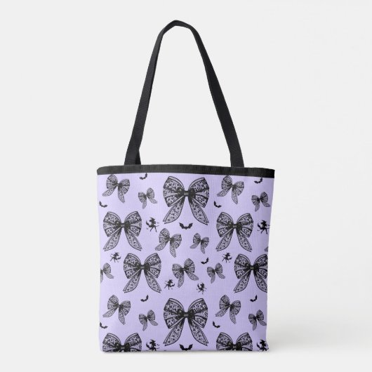 Halloween zwarte strik coquette Paarse heks Tote Bag (Achterkant)