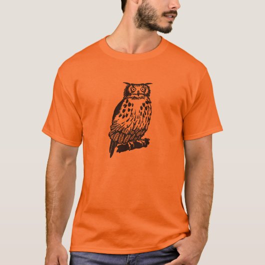 Halloween zwarte uil zwarte lijn tekening t-shirt (Voorkant)