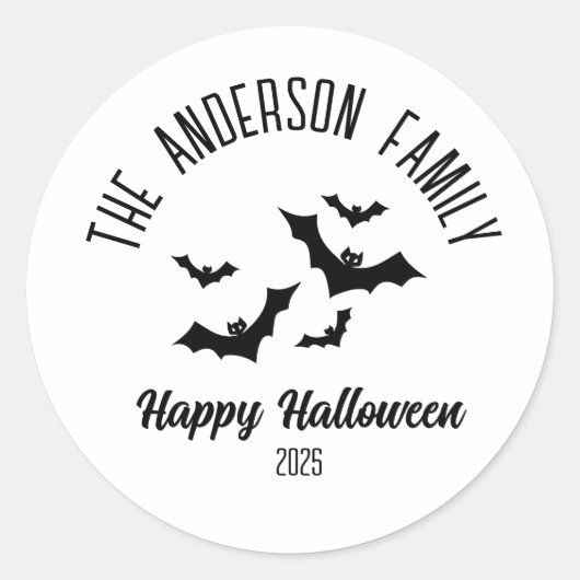 Halloween zwarte vleermuizen gepersonaliseerde naa ronde sticker (Voorkant)