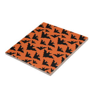 Halloween zwarte vleermuizen oranje cool griezelig tegeltje
