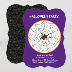 Halloween Zwarte Weduwe Spin Invitatie op Paars Kaart