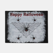 Halloween Zwarte Weduwe Spinnen in Web Rustic Whit Deurmat (Voorkant)