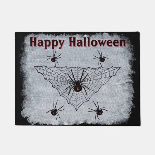 Halloween Zwarte Weduwe Spinnen in Web Rustic Whit Deurmat (Voorkant)