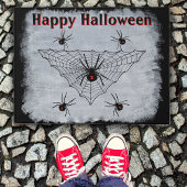 Halloween Zwarte Weduwe Spinnen in Web Rustic Whit Deurmat