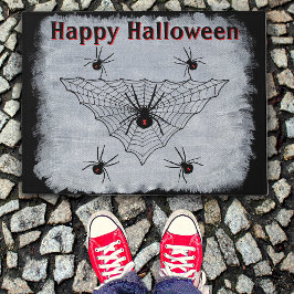 Halloween Zwarte Weduwe Spinnen in Web Rustic Whit Deurmat