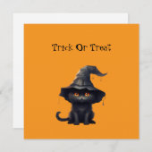 Halloween Zwarte Witchy Kitten Kattenheks Feestdagenkaart (Voorkant / Achterkant)