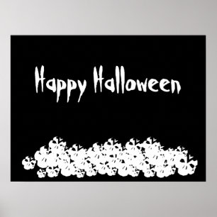 Halloween zwarte witte schedelpile aangepaste teks poster