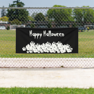 Halloween zwarte witte schedelpile aangepaste teks spandoek