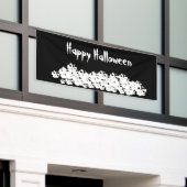 Halloween zwarte witte schedelpile aangepaste teks spandoek (Buitenkant Gebouw)
