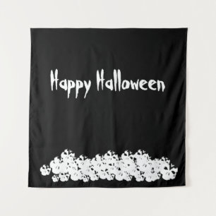 Halloween zwarte witte schedelpile aangepaste teks wandkleed