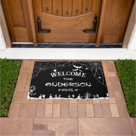 Halloween Zwarte & Witte Web Spinneweb Spook Naam Deurmat