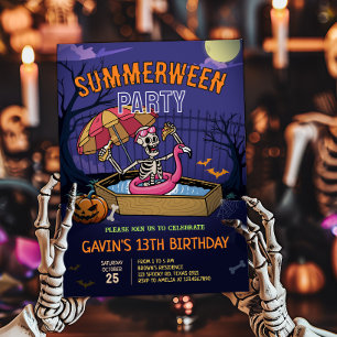 Halloween Zwembad Zomer Tussen Verjaardag Kaart