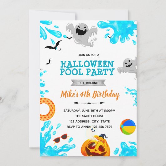 Halloween zwembadfeest uitnodiging (Voorkant)